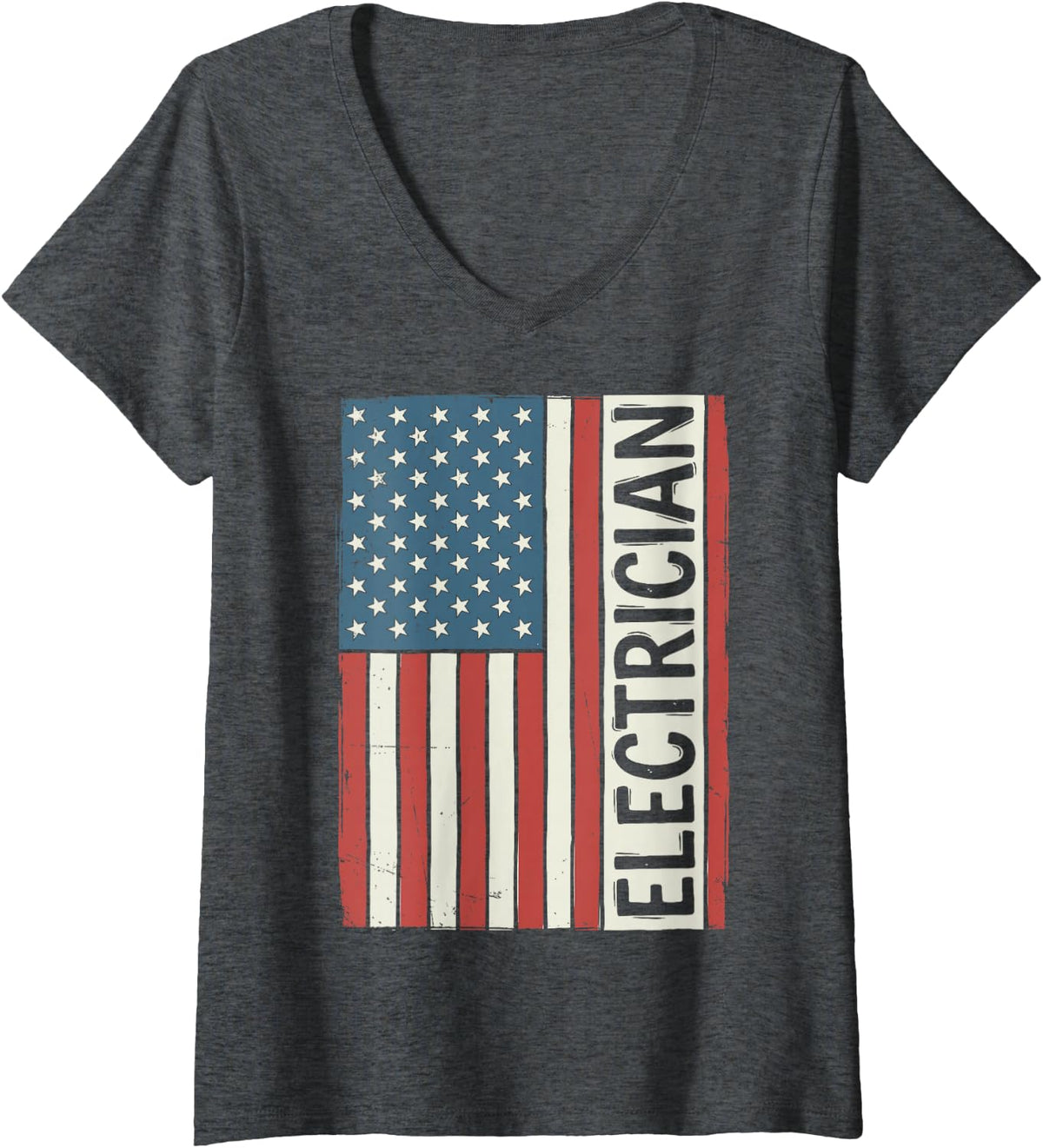 Women's Electrician American US Flag Electrical Tools Lightning Tee V-Neck T-Shirt - Dark Heather Grey