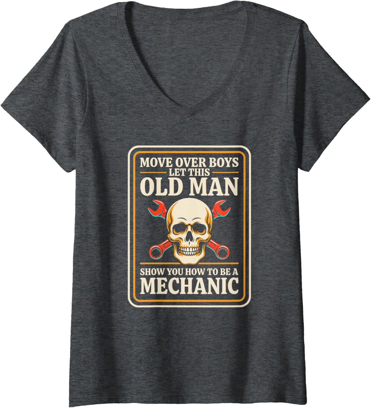Women's Old Man Auto Mechanic Who Learned Every Car The Hard Way V-Neck T-Shirt - Dark Heather Grey