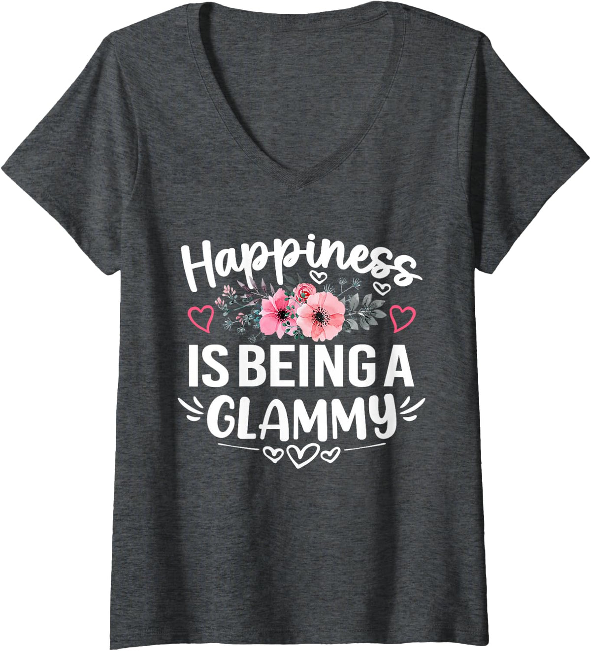 Womens Happiness Is Being A Glammy Funny Mother's Day Grandma V-Neck T-Shirt - Dark Heather Grey