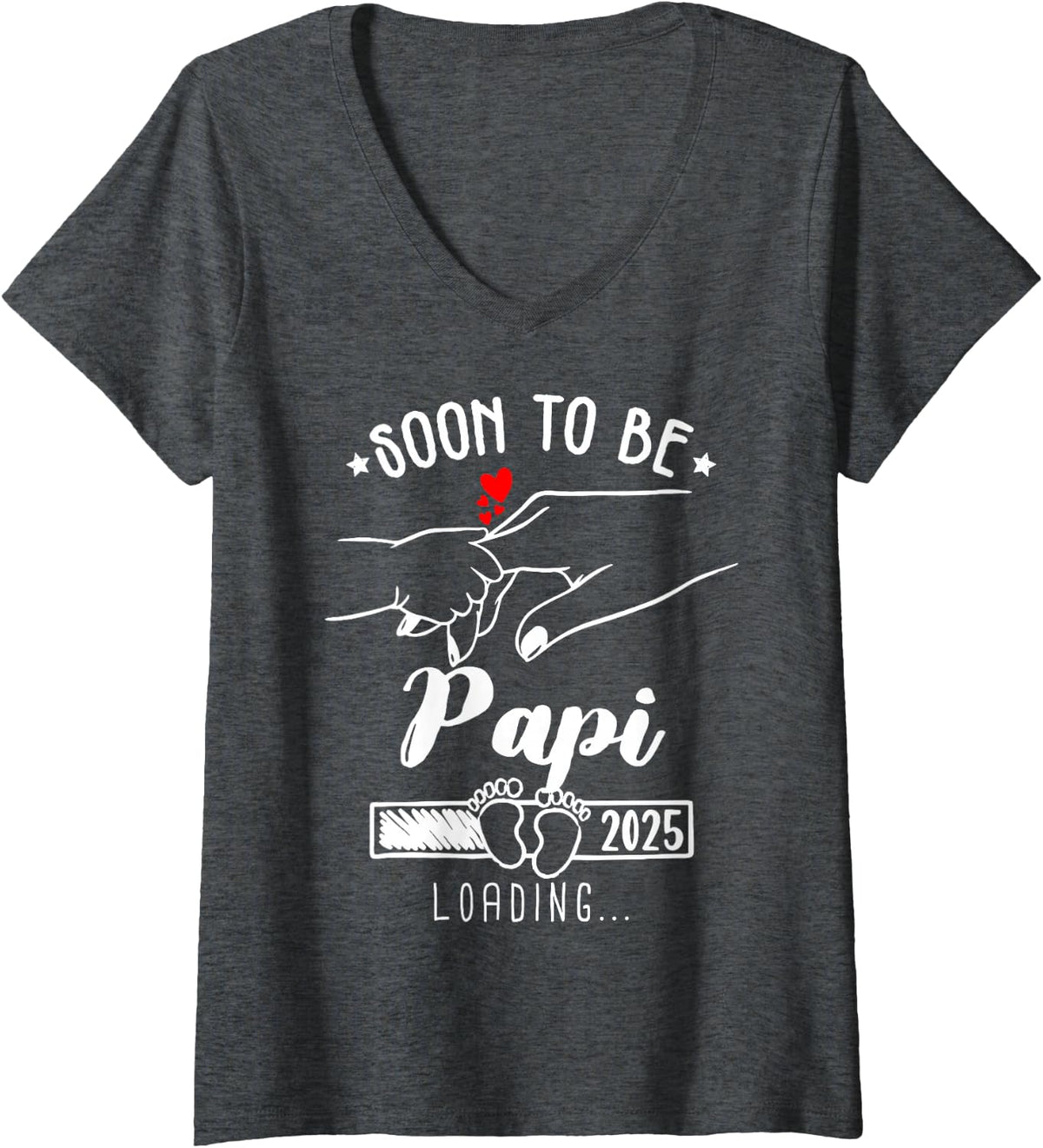 Women's Soon to Be Papi Est 2025 Loading Promoted V-Neck T-Shirt - Dark Heather Grey