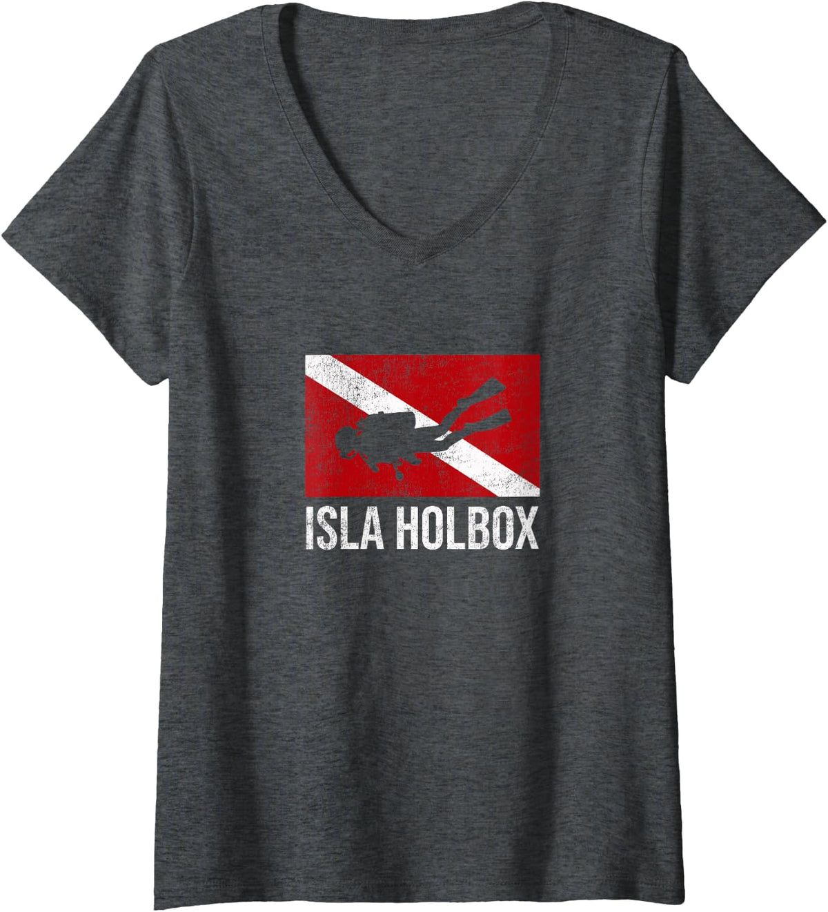 Women's Isla Holbox Scuba Diving Diver Dive Flag Gift V-Neck T-Shirt - Dark Heather Grey