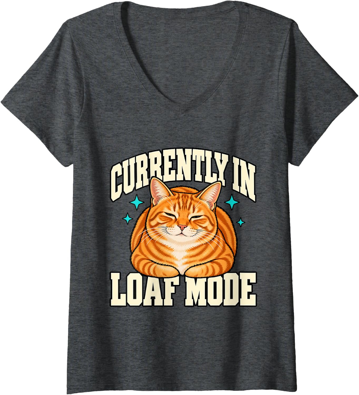 Women's Tabby Cat Currently in Loaf Mode Funny Stripes Feline Kitten V-Neck T-Shirt - Dark Heather Grey