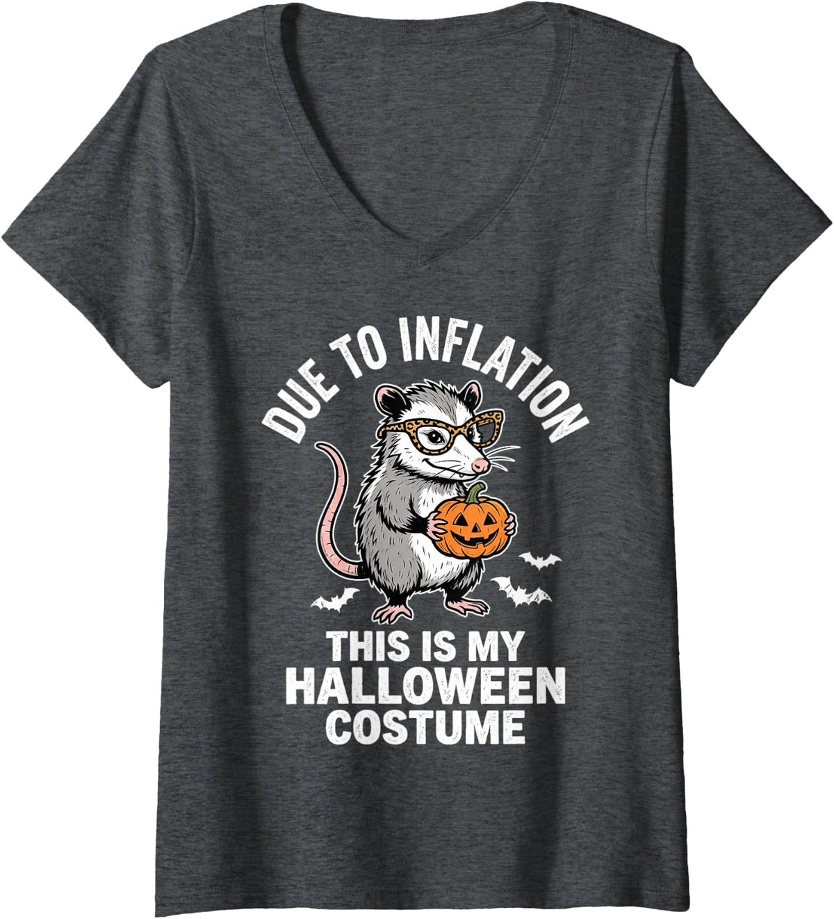 Women's Funny Opossum Inflation Halloween Costume V-Neck T-Shirt - Dark Heather Grey
