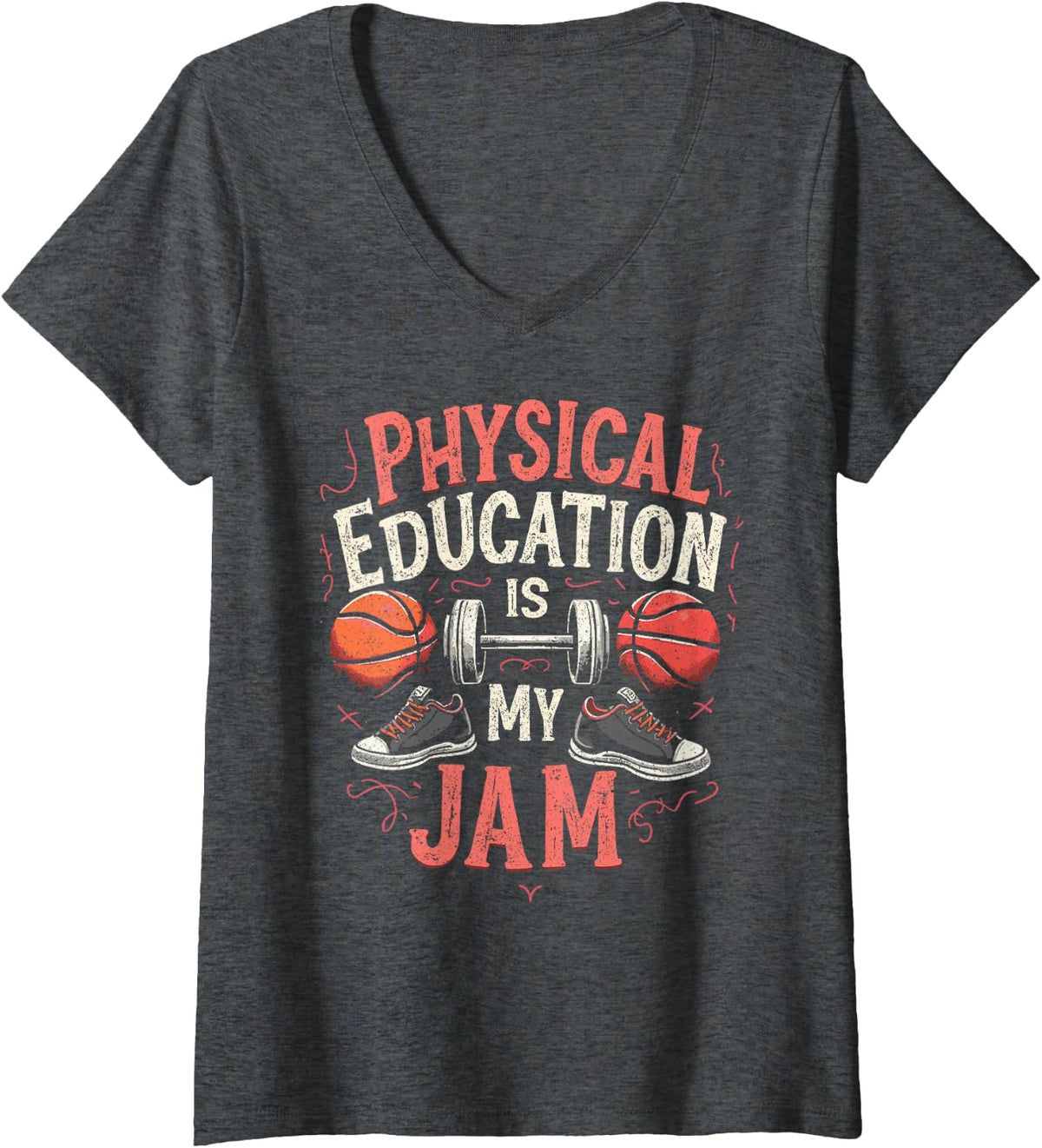 Women's Physical Education Teacher Physical Education is My Jam V-Neck T-Shirt - Dark Heather Grey