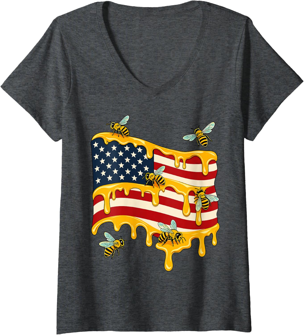 Women's American Beekeeper Honey Beekeeping USA Apiary V-Neck T-Shirt - Dark Heather Grey