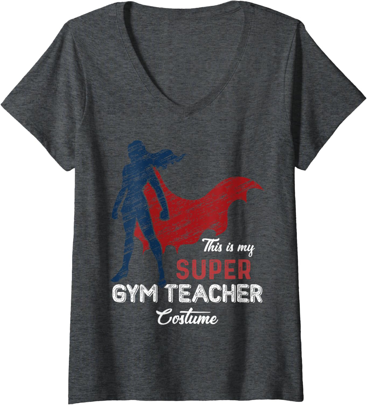 Women's This is My Super Gym Teacher Costume Halloween V-Neck T-Shirt - Dark Heather Grey