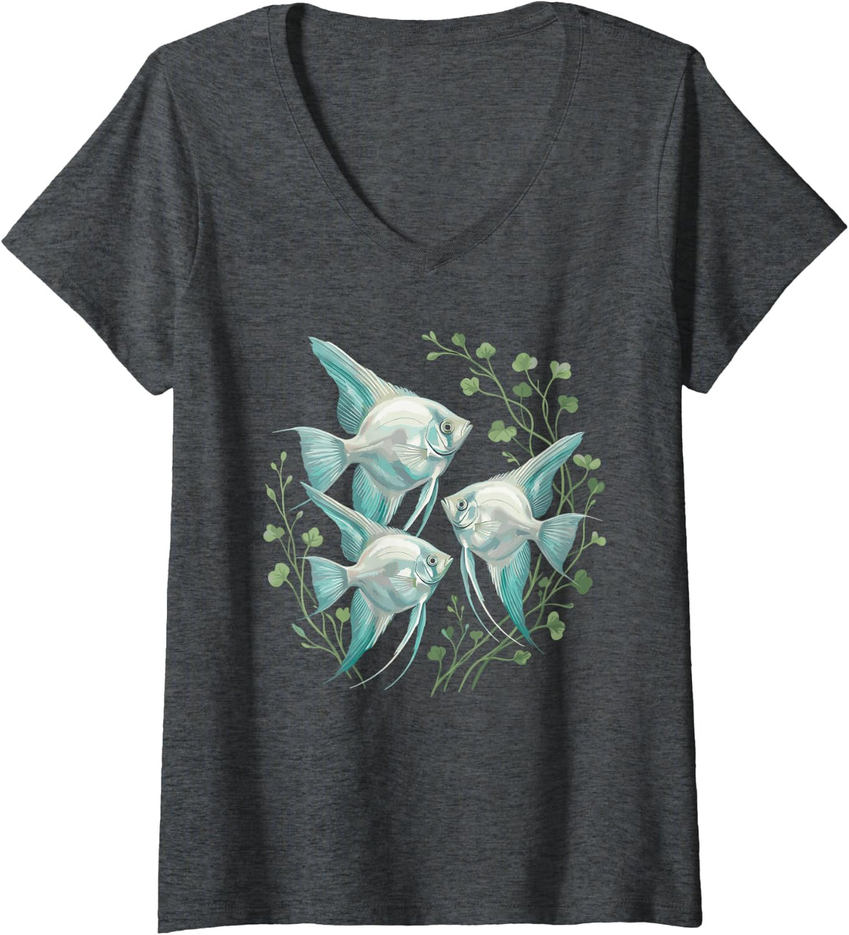 Women's Angelfish Aquarium Aquarist Fishkeeping Tropical Fish Lover V-Neck T-Shirt - Dark Heather Grey