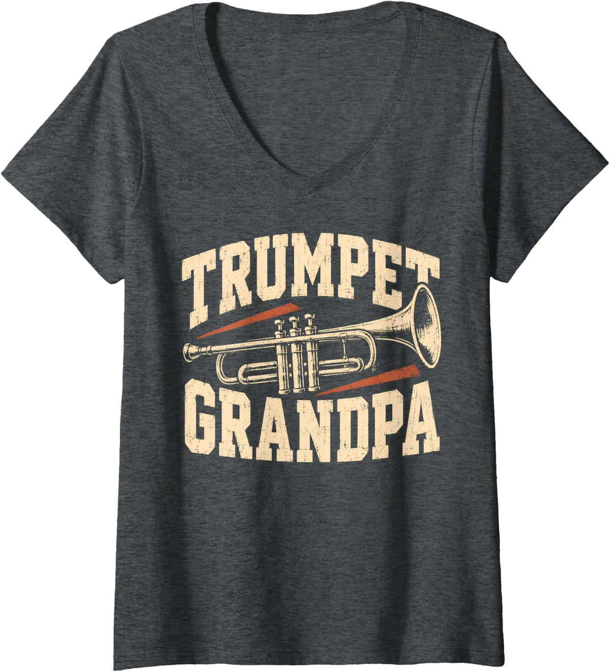 Women's Trumpet Grandpa Brass Music Lover V-Neck T-Shirt - Dark Heather Grey