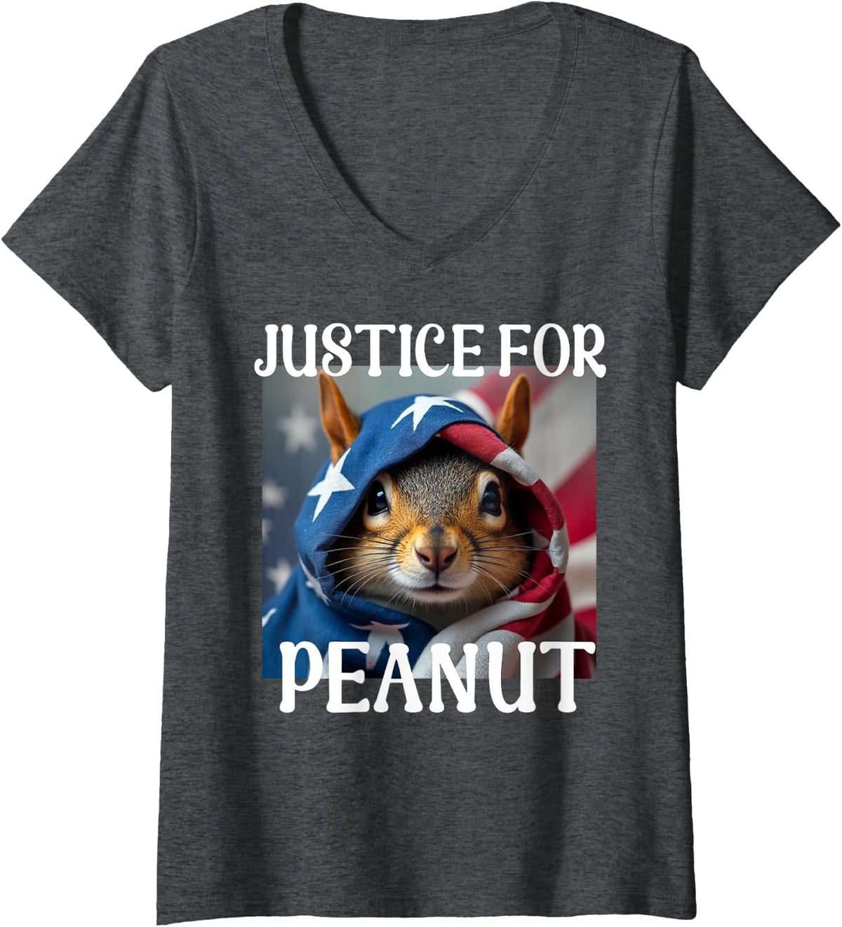 Women's Justice for Peanut the Squirrel America Flag V-Neck T-Shirt - Dark Heather Grey