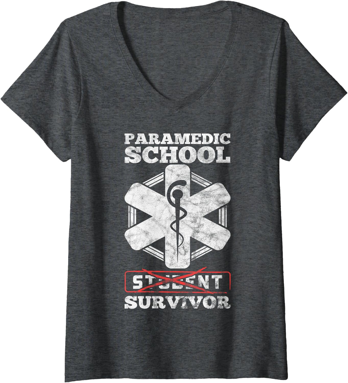 Women's Paramedic School Survivor Funny EMS Student Graduation Gift V-Neck T-Shirt - Dark Heather Grey