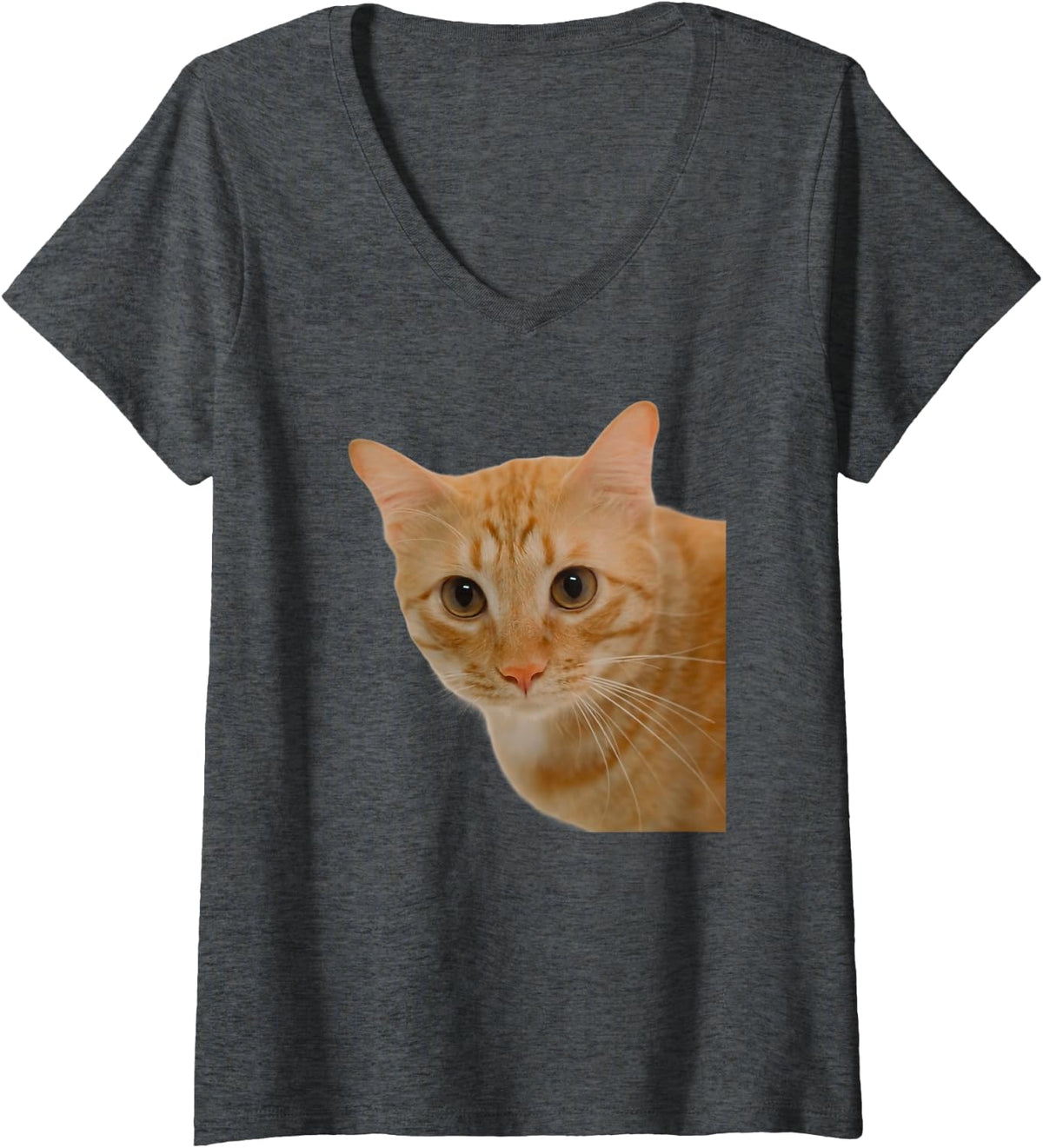 Women's Tabby Cat Design Beautiful Feline V-Neck T-Shirt - Dark Heather Grey