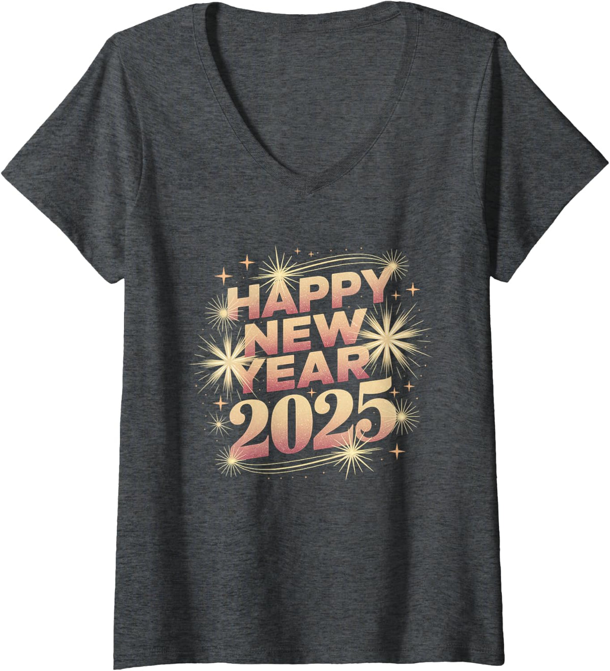 Women's Happy New Year Party 2025 Cute Family Matching Kid Toddler V-Neck T-Shirt - Dark Heather Grey
