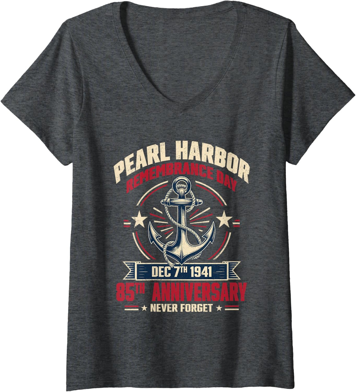 Women's Pearl Harbor Remembrance Day Dec 7 1941 Never Forget Vintage V-Neck T-Shirt - Dark Heather Grey