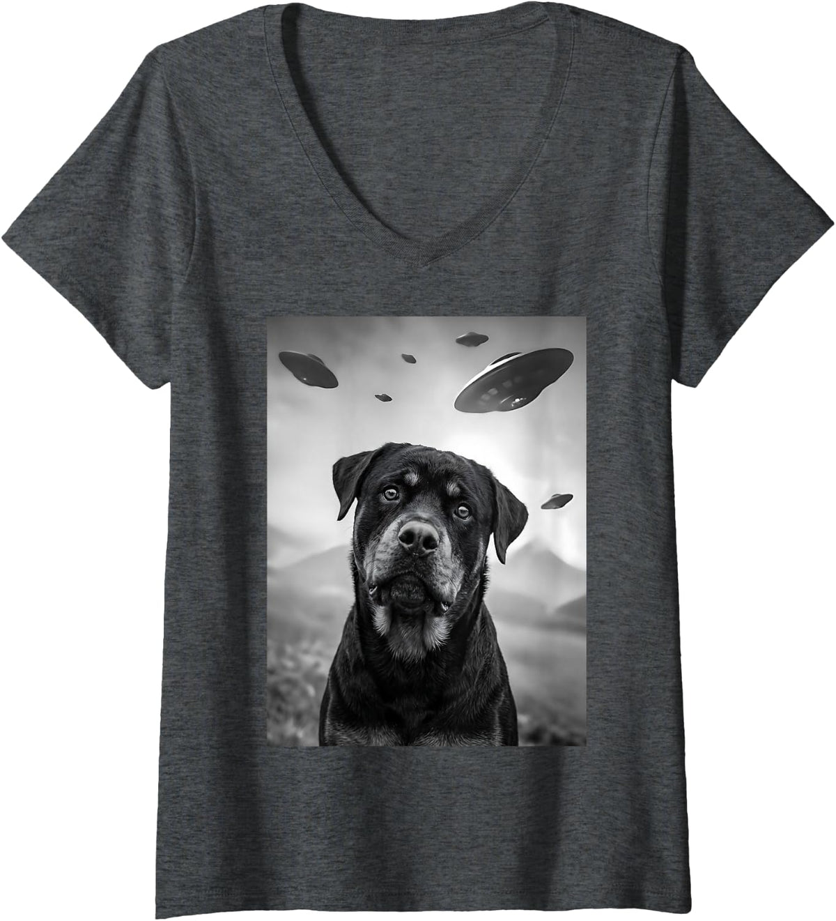 Women's Rottweiler UFO V-Neck T-Shirt - Dark Heather Grey