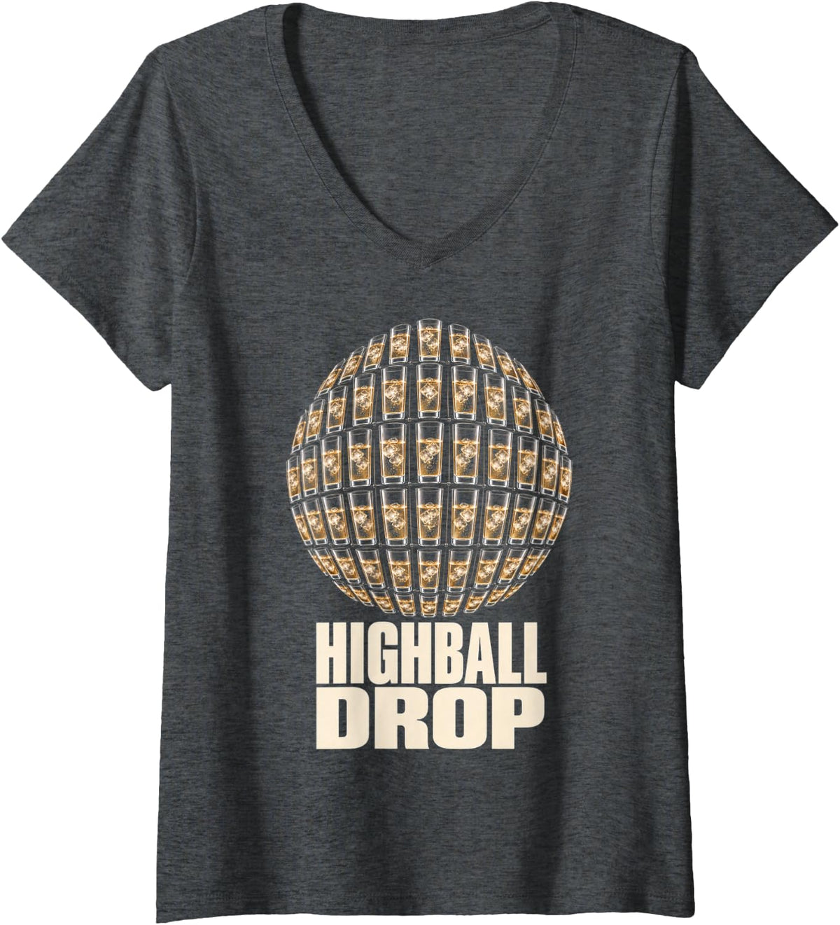 Women's New Years Eve NYE Ball Drop Whiskey Party Booze Celebration V-Neck T-Shirt - Dark Heather Grey