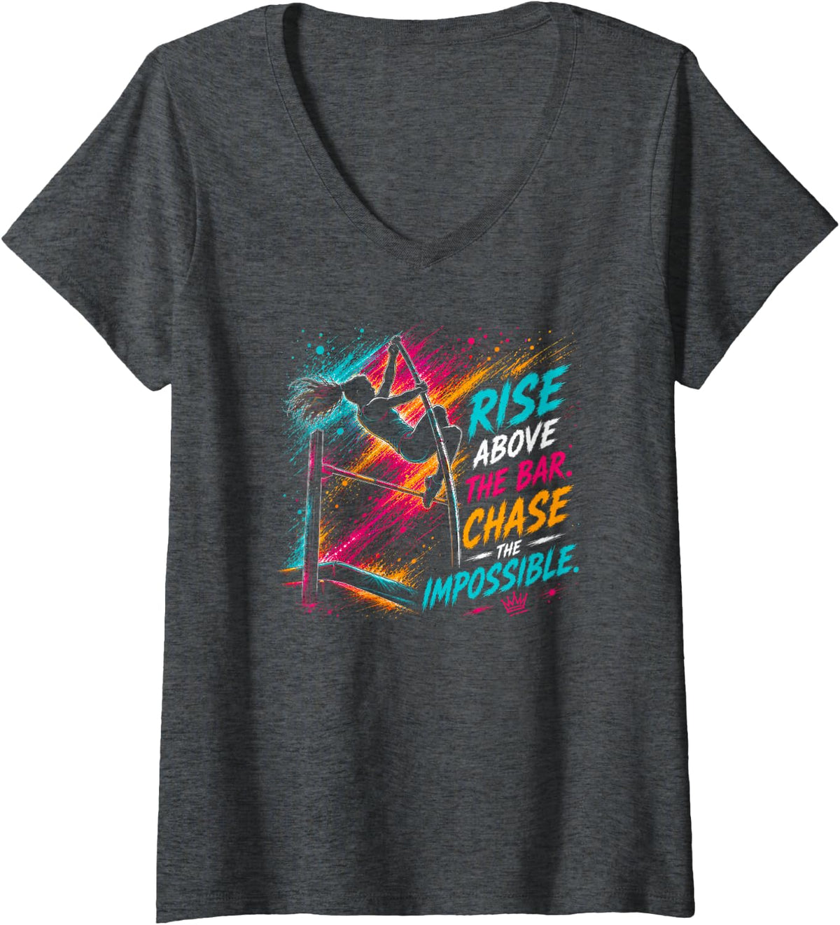 Women's Girls Track Pole Vault Athlete Rise Above Chase Impossible V-Neck T-Shirt - Dark Heather Grey