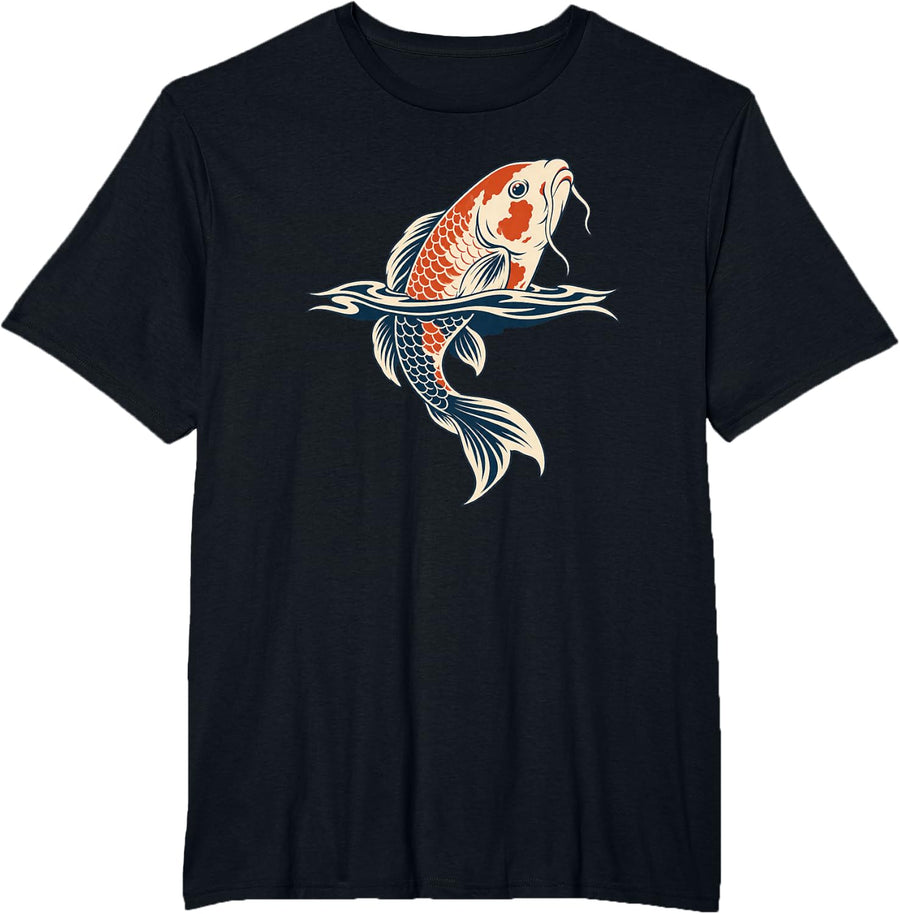 Koi Rising Through Flowing Water Bands T-Shirt - Black