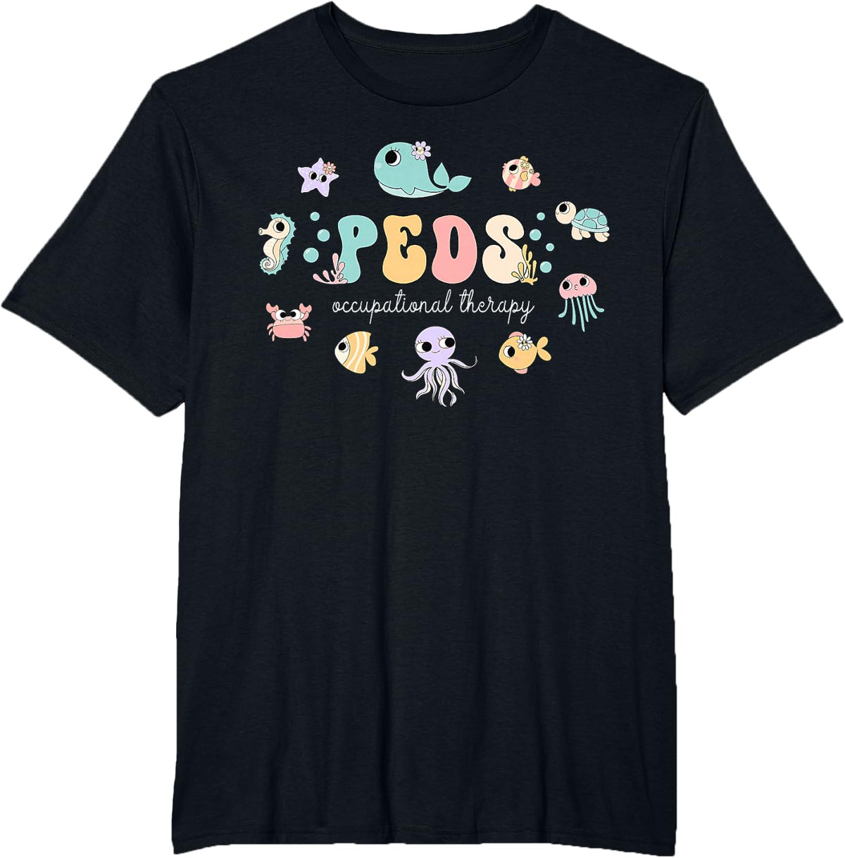 PEDS Occupational Therapy Ocean Animal Pediatric OT Therapy T-Shirt - Black