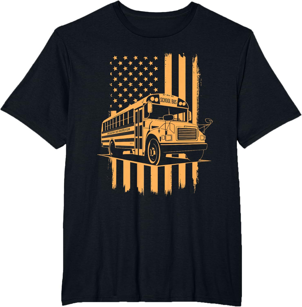 School Bus Driver USA Flag T-Shirt - Black