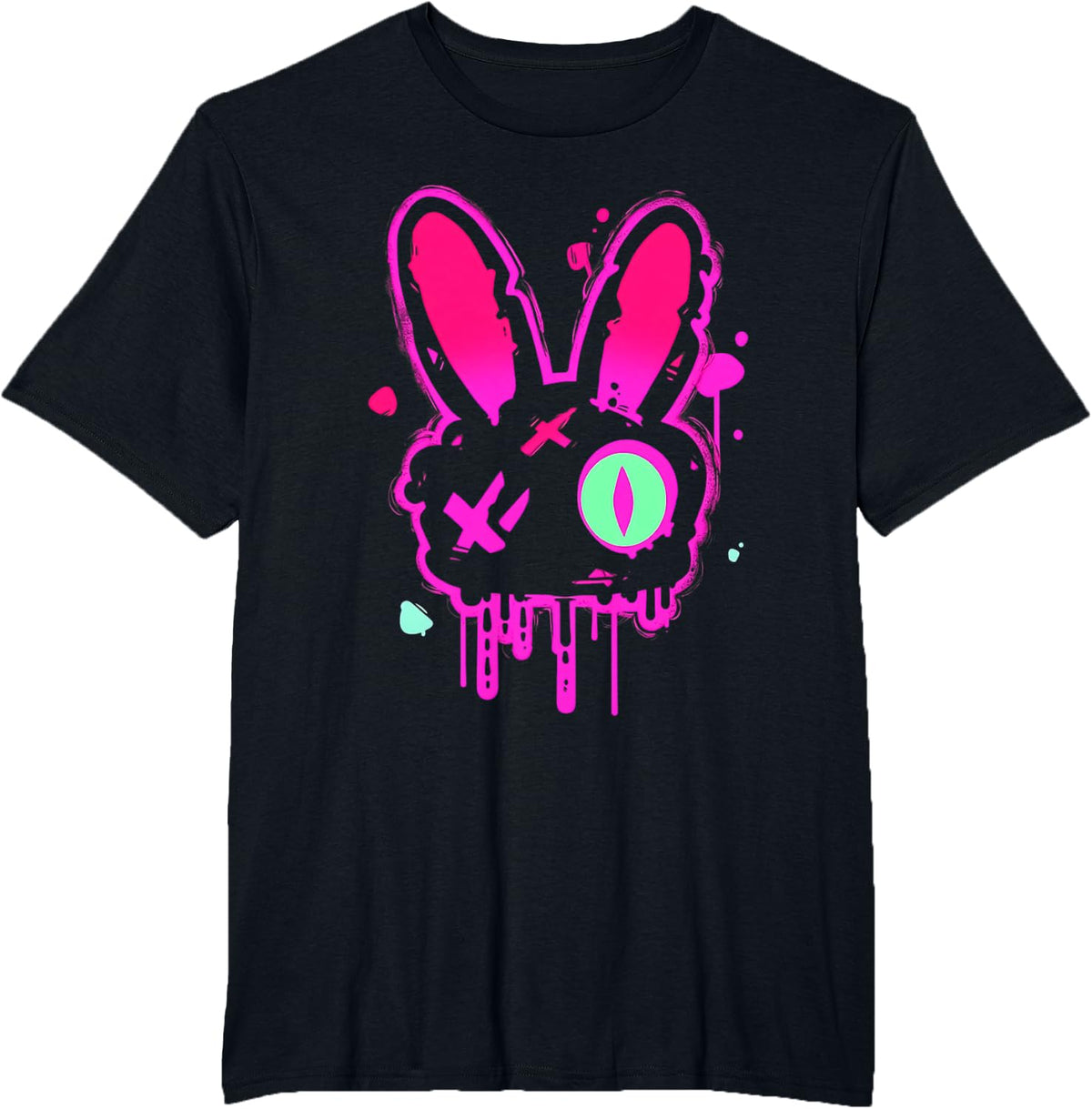 Grunge Graffiti Rabbit | Pastel Goth Punk Edgy Psychedelic T-Shirt - Black