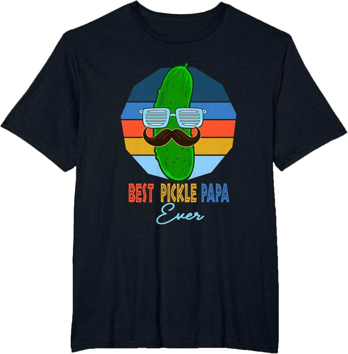 Vintage Best Pickle Papa Ever Pickle Mustache Sunglasses T-Shirt - Black