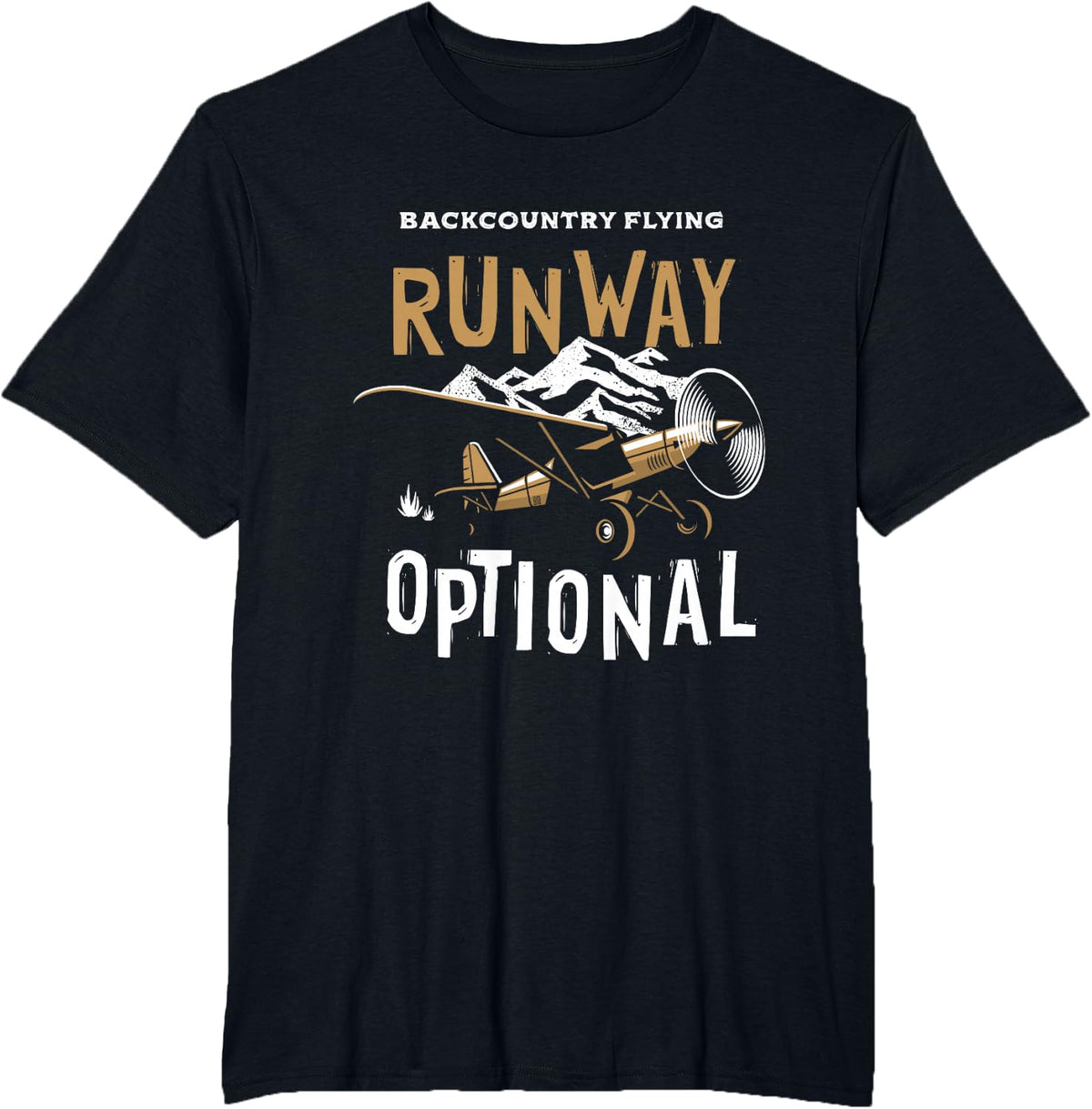STOL Bush Plane Pilot, Backcountry Runway, Optional T-Shirt - Black