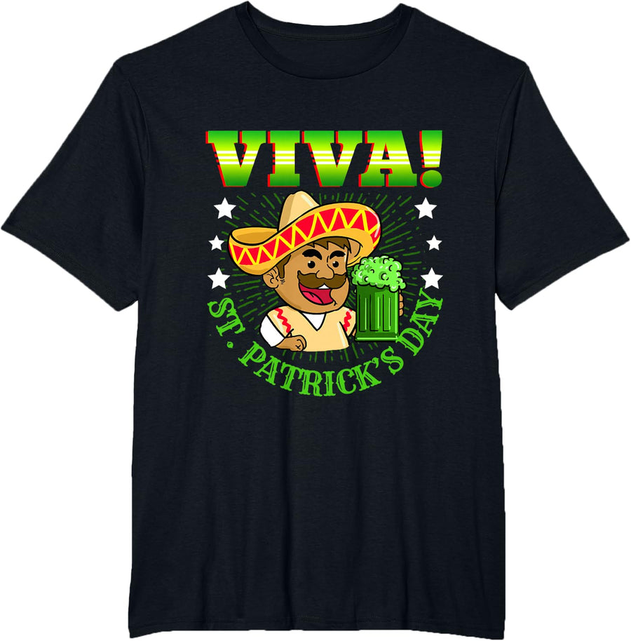 Viva St Patricks Day Irish Mexican T-Shirt - Black