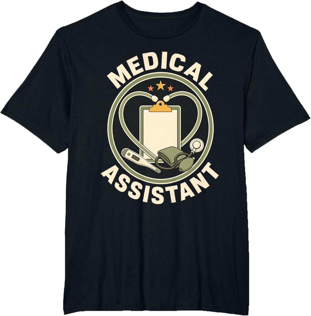 Medical Assistant Stethoscope Heart Badge T-Shirt - Black