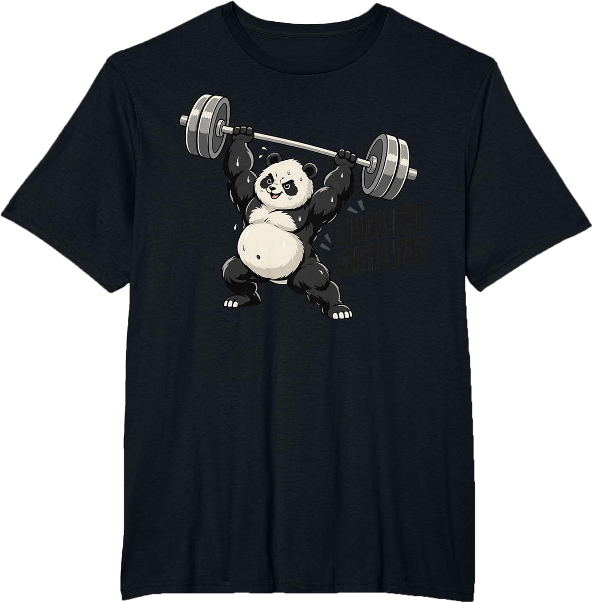 Kinda Fit Sorta Fat Gym Panda Humor T-Shirt - Black