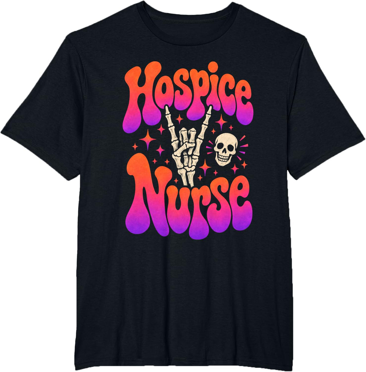 Hospice Nurse Skeleton Hand Retro T-Shirt - Black