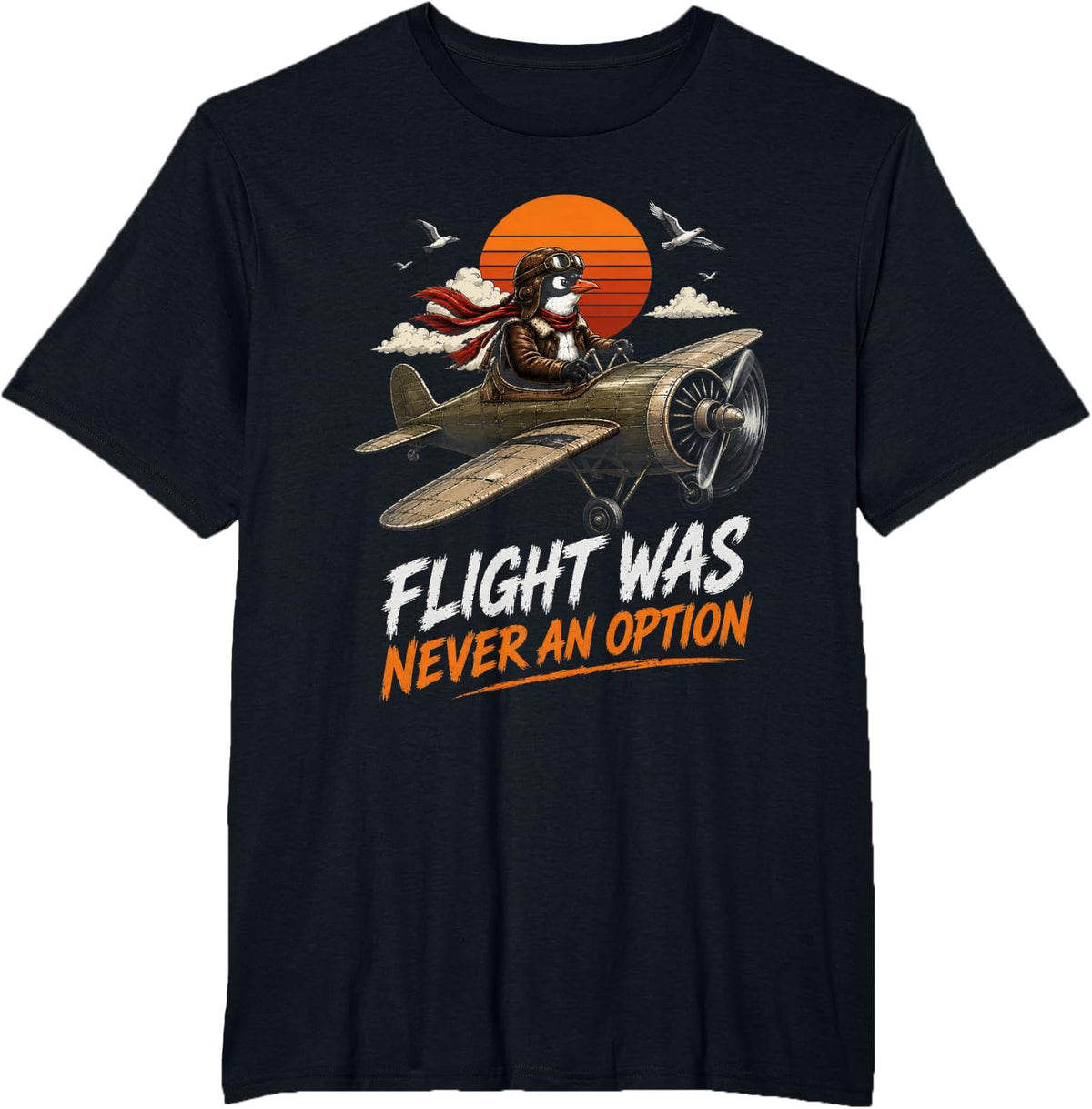 Penguin Pilot Vintage Aviation T-Shirt - Black