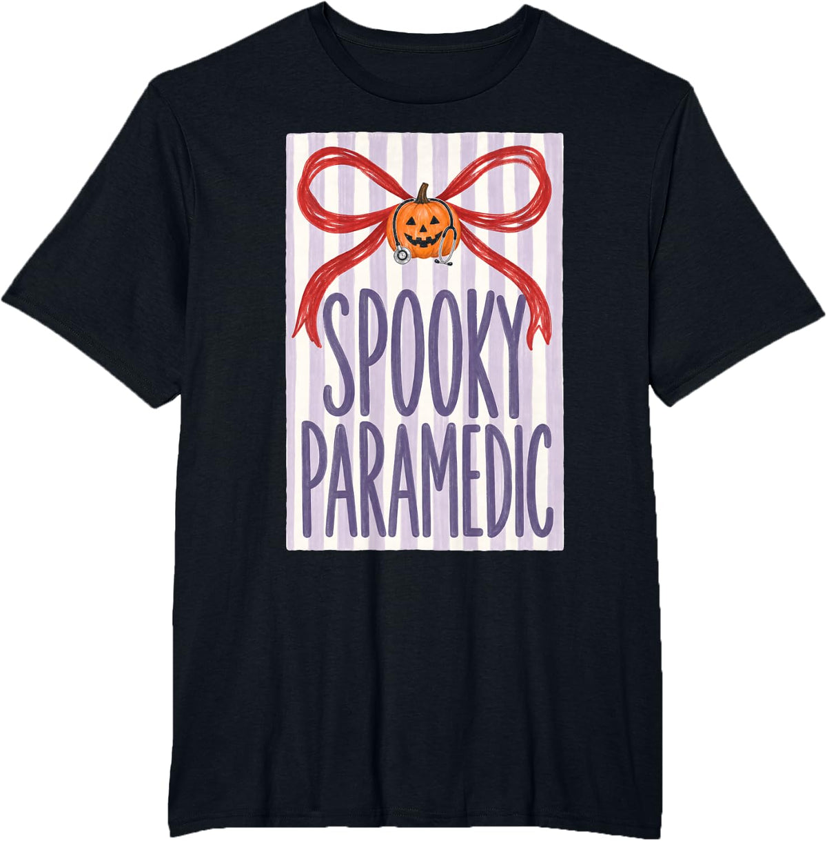 Spooky Paramedic Emergency Pumpkin Bow T-Shirt - Black