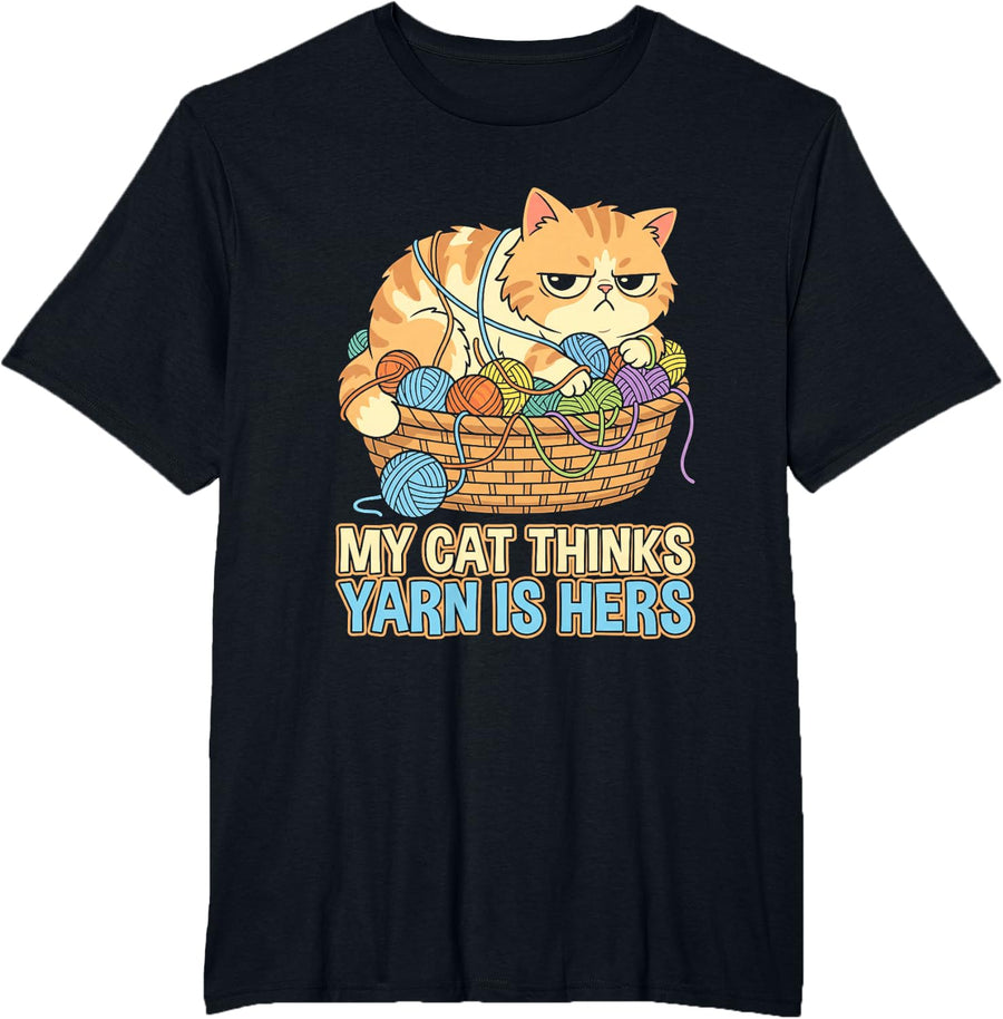 Orange Tabby cat Crochet Knitting Yarn Lover T-Shirt - Black