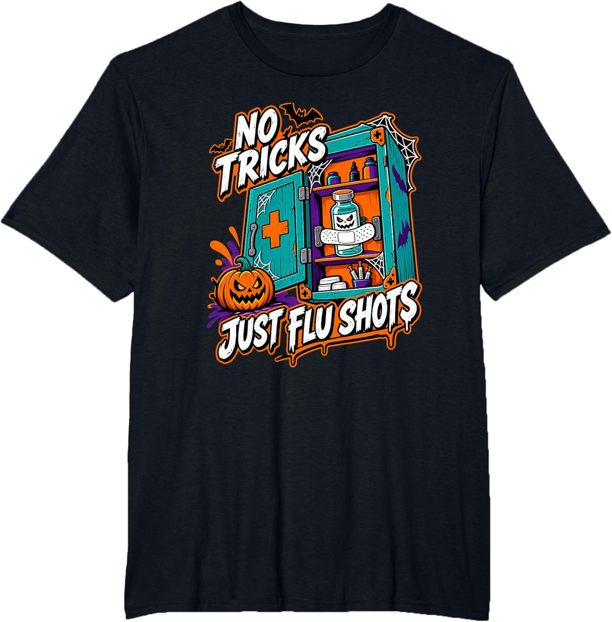 No Tricks Just Flu Shots Pediatric Halloween Funny Flu Shot T-Shirt - Black