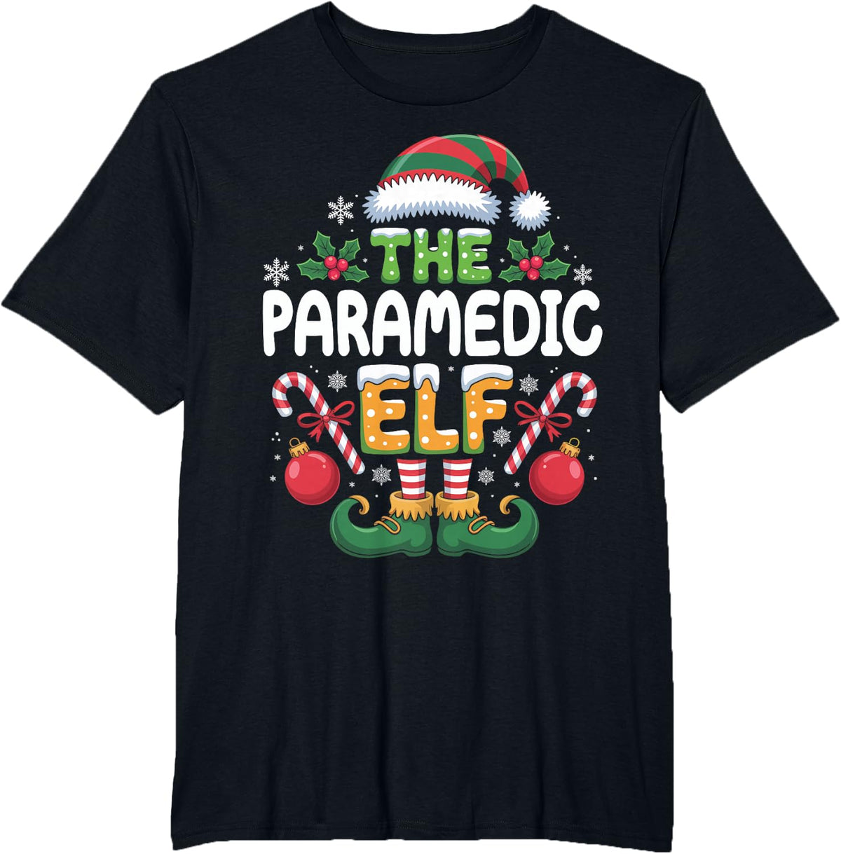 The Paramedic Elf Matching Family Christmas T-Shirt - Black