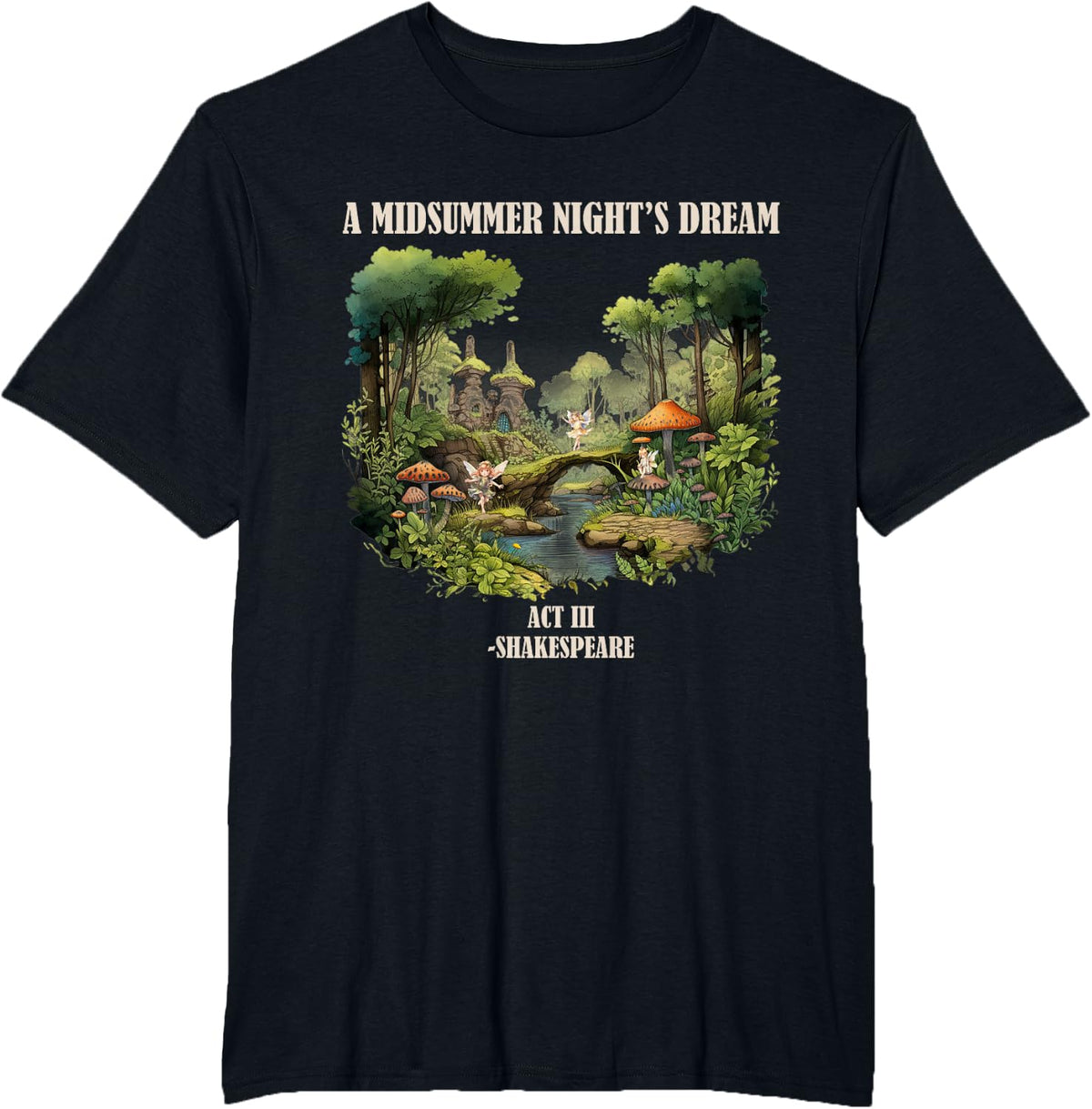 Shakespeare Midsummer Night's Dream Act III Fairy Drama T-Shirt - Black