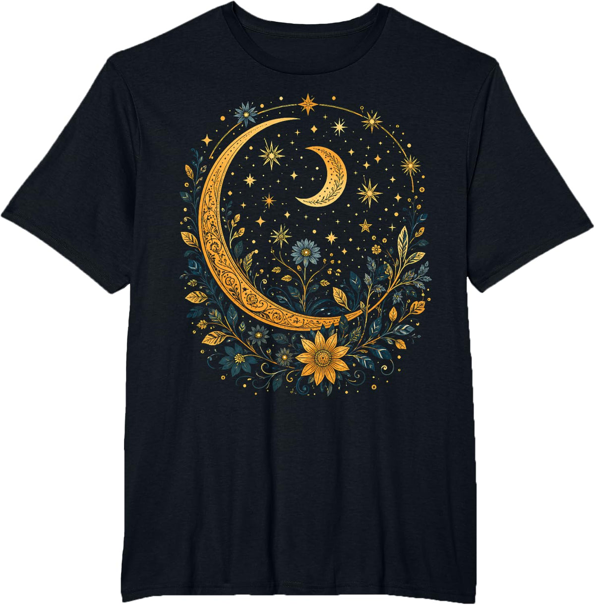 Mystic Sun and Moon Celestial Boho Moon Astrology T-Shirt - Black