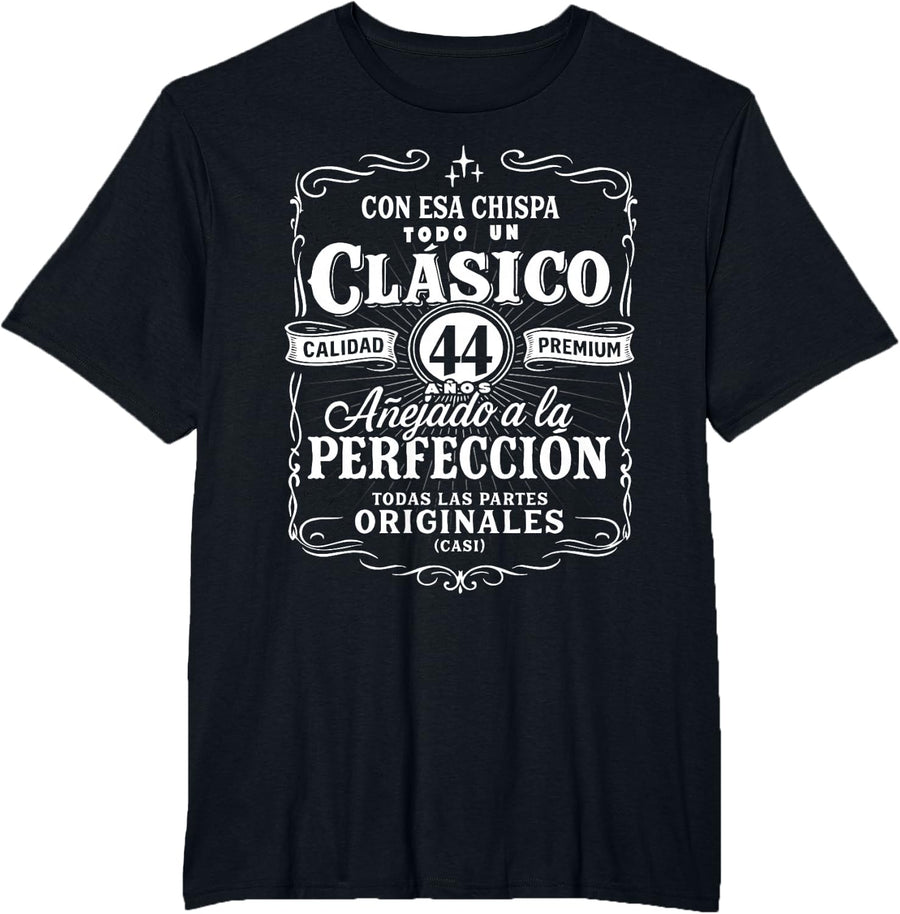 Vintage 44th Birthday Men Funny Cumpleaños 44 Spanish Gag T-Shirt - Black