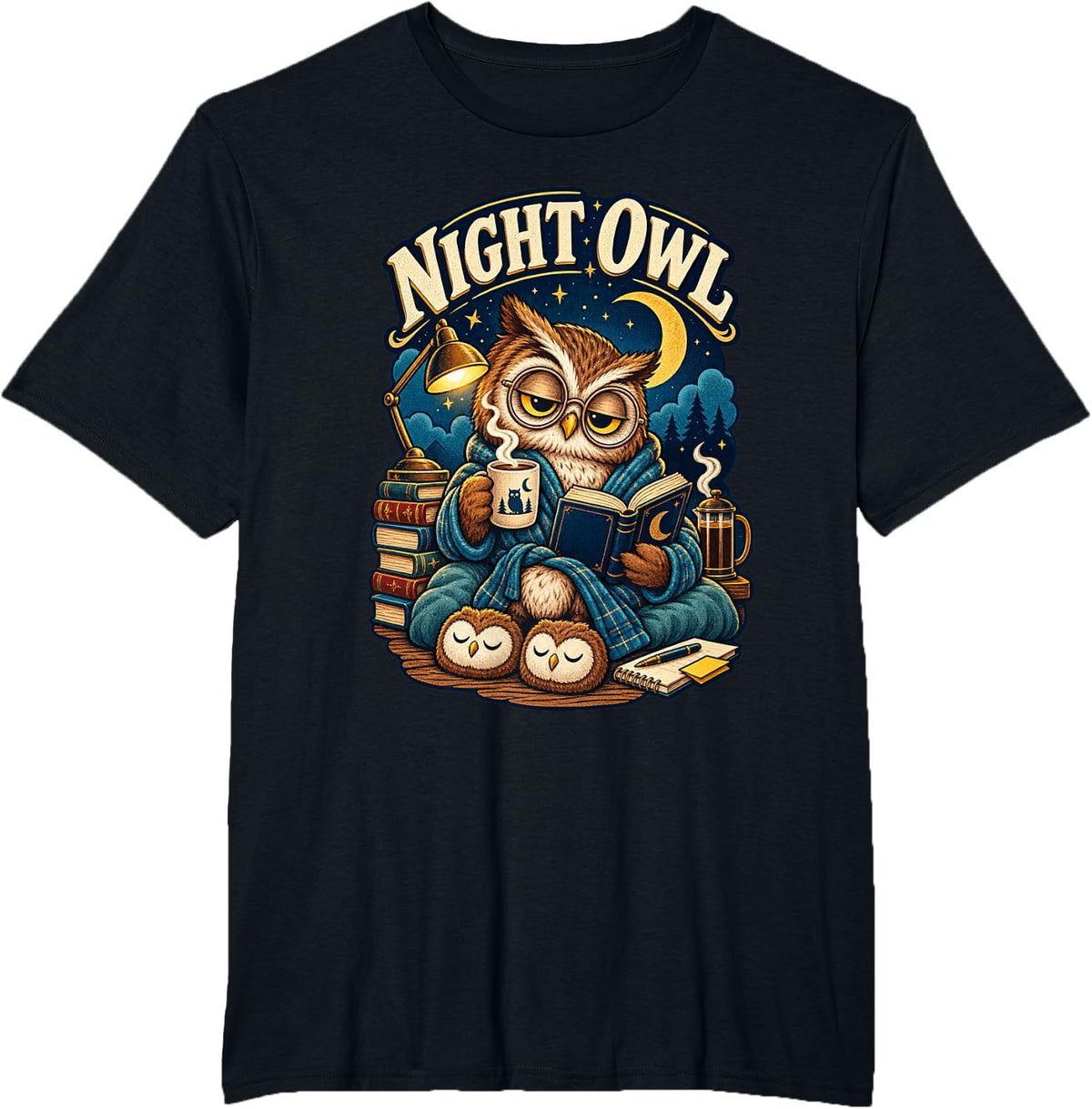 Night Owl Late Night Reading Humor T-Shirt - Black