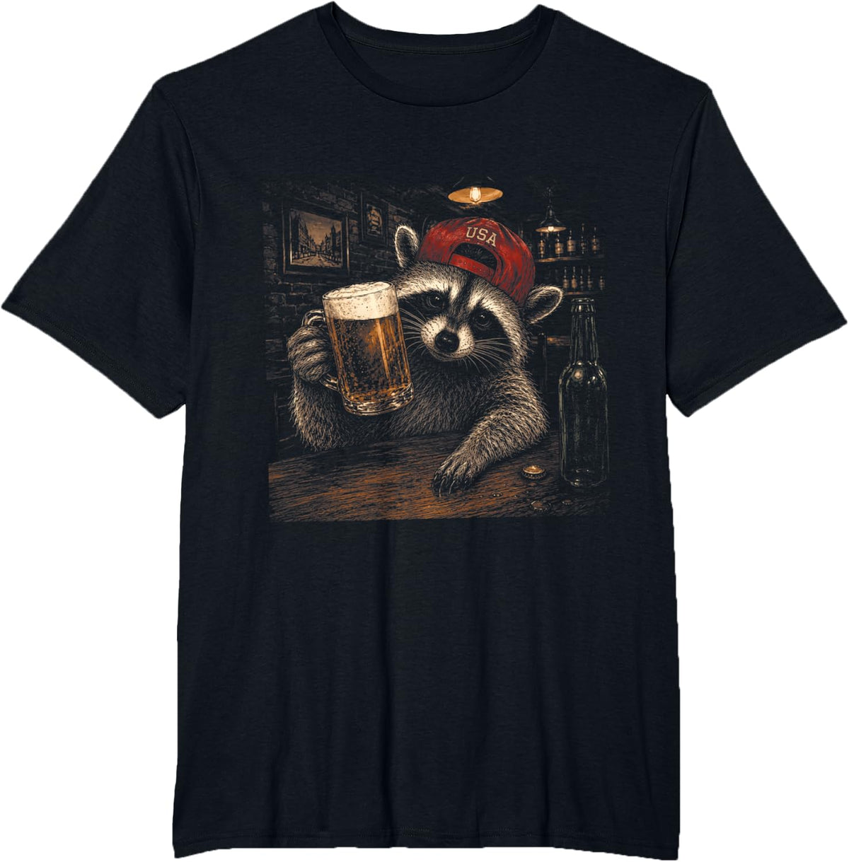 Racoon Drinking Beer Patriotic Fourth Meme Independence Day T-Shirt - Black