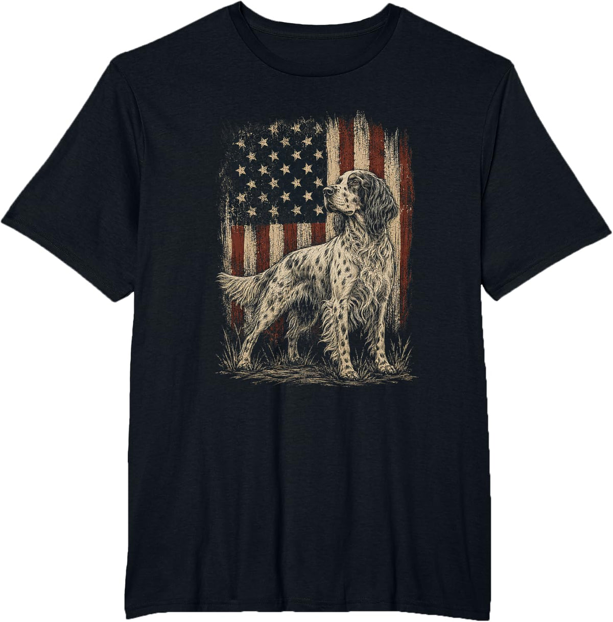 American Flag English Setter Artwork Design T-Shirt - Black