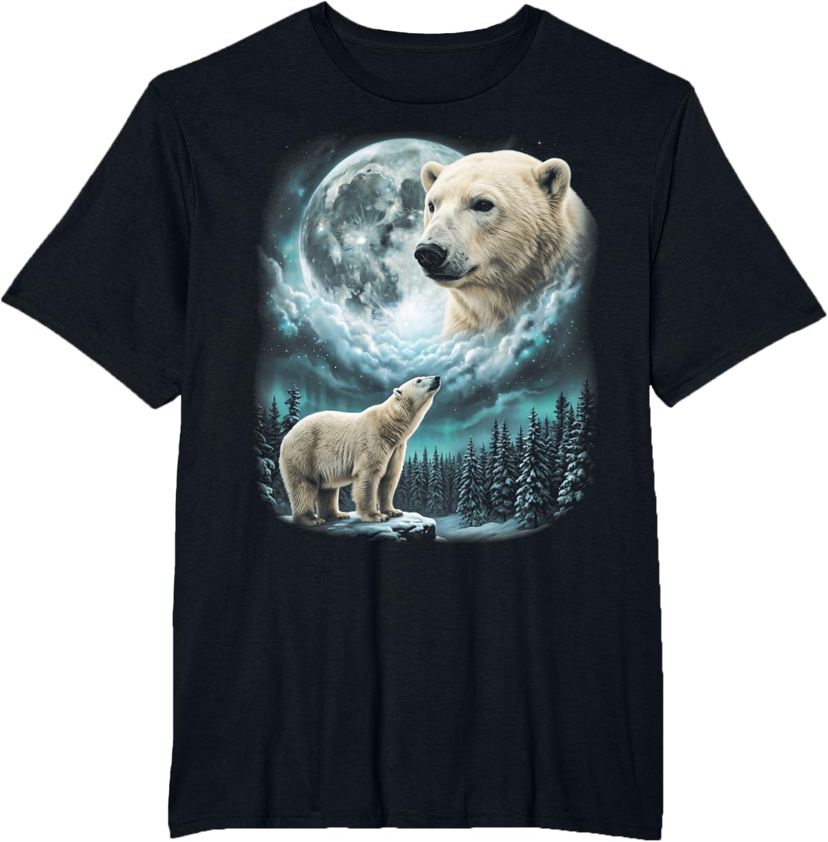 Polar Bear Howling at Moon Retro 90's T-Shirt - Black