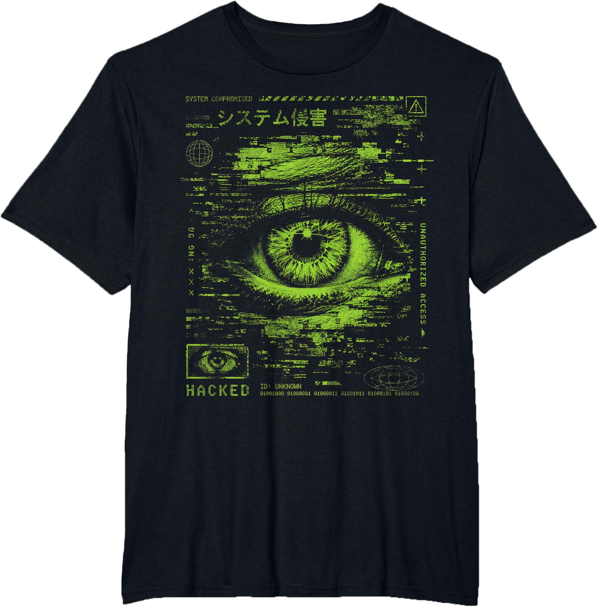 Hacked Y2K Cyberpunk System Compromised Glitch Design T-Shirt - Black
