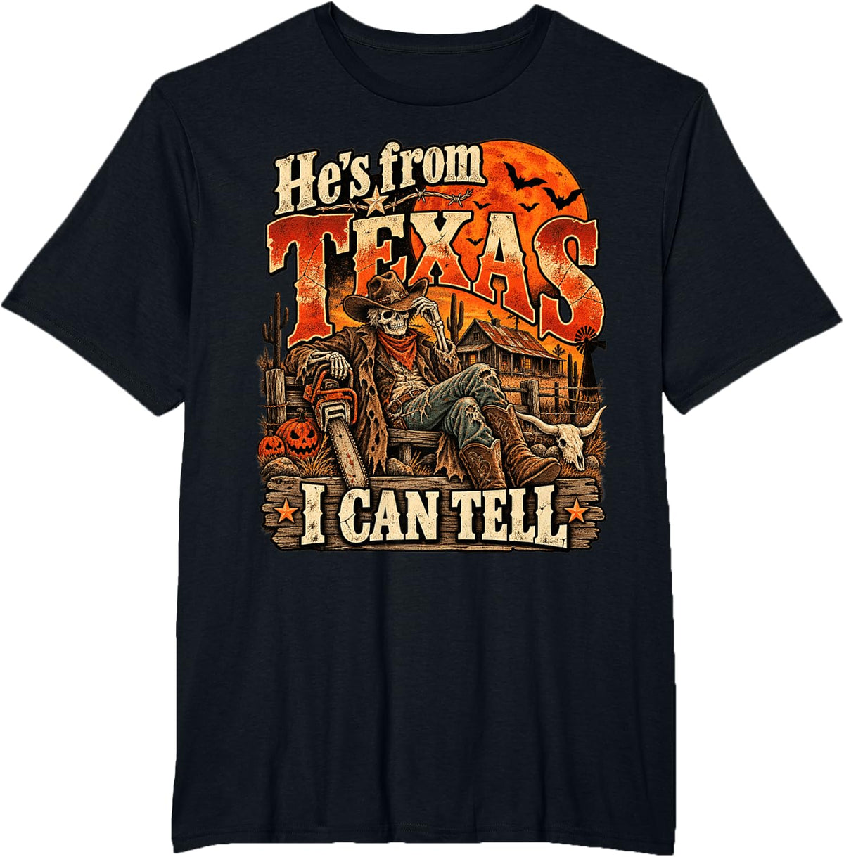 Hes from Texas I can Tell Vintage Texas Cowboy Halloween T-Shirt - Black