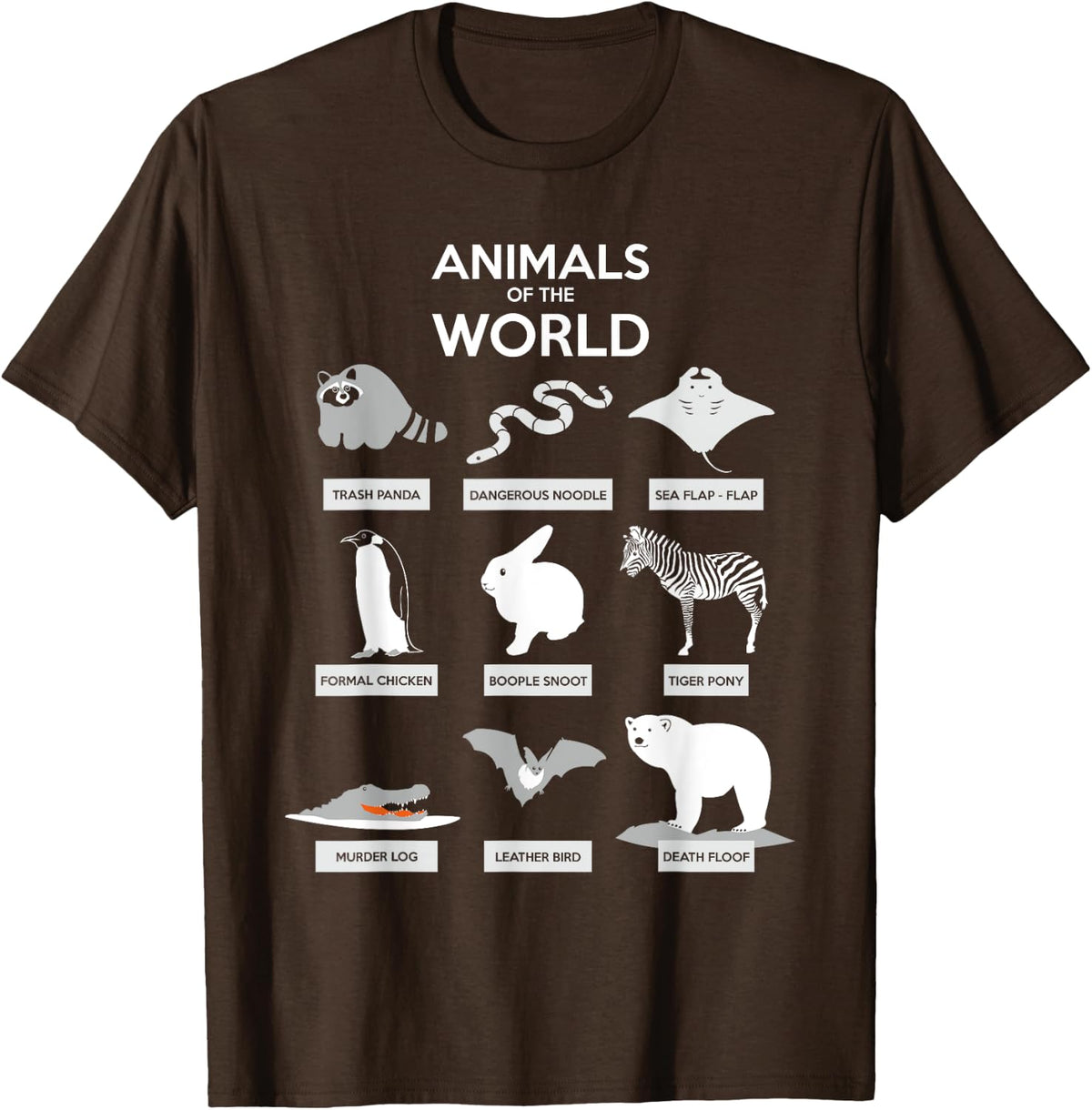 Animals Of The World T-Shirt | Funny Wild Animals Shirt - Brown