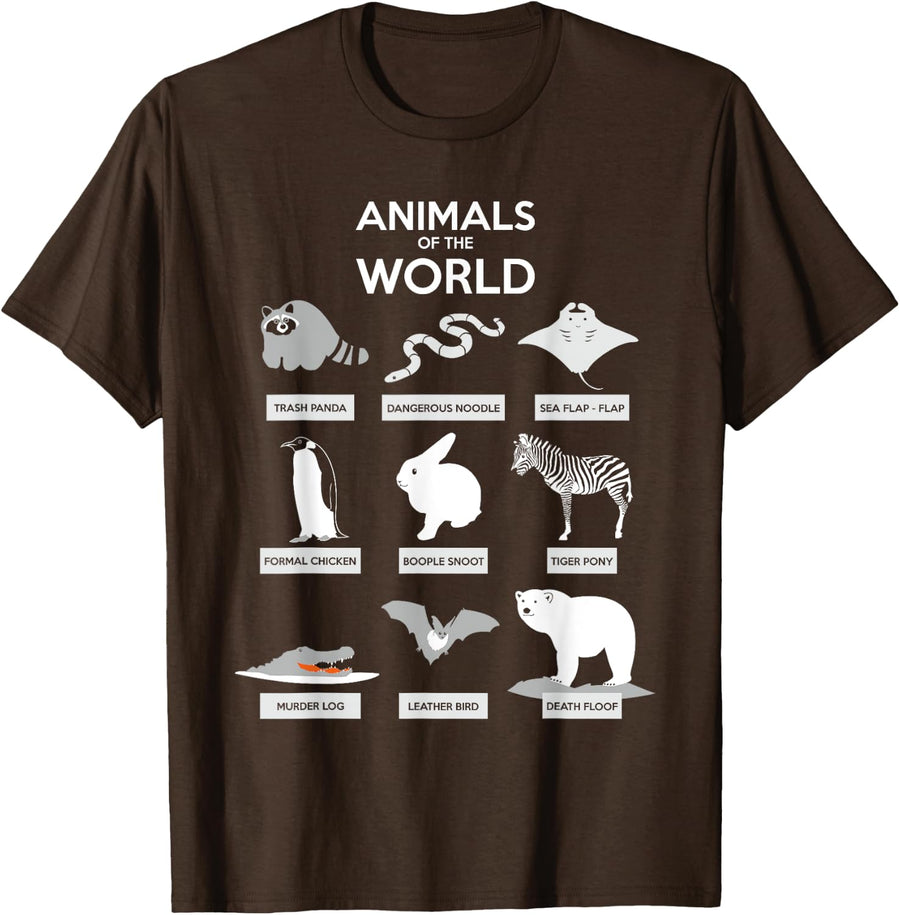 Animals Of The World T-Shirt | Funny Wild Animals Shirt - Brown