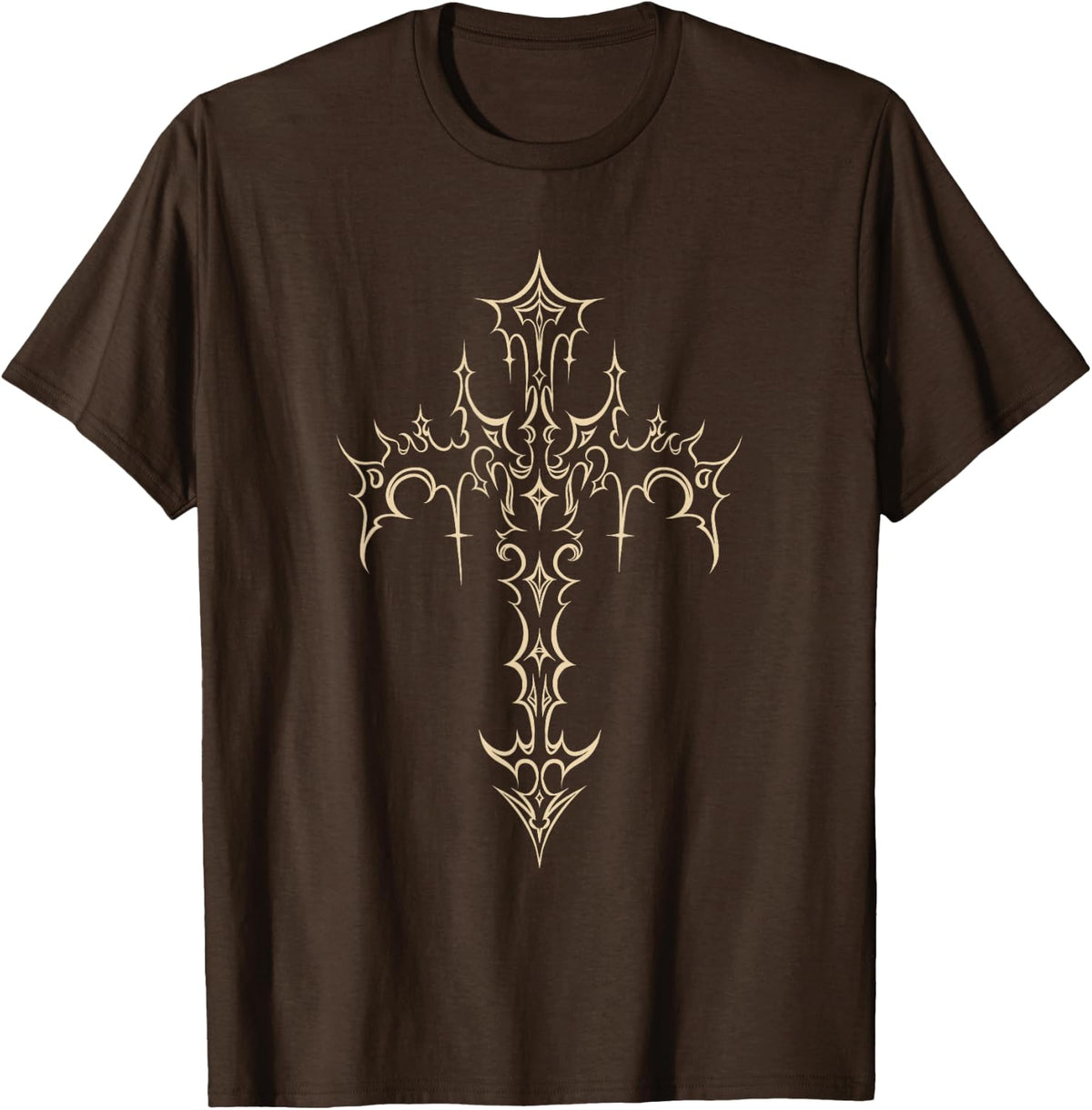 Grunge Aesthetic Mall Goth Gothic Cross T-Shirt - Brown