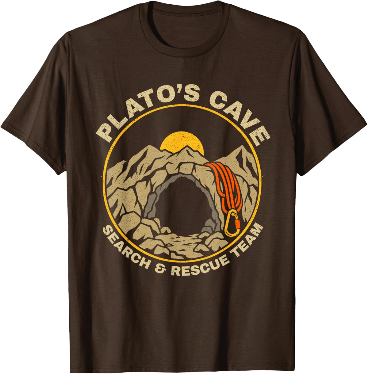 Plato's Cave Search and Rescue Team Funny Philosophy T-Shirt - Brown