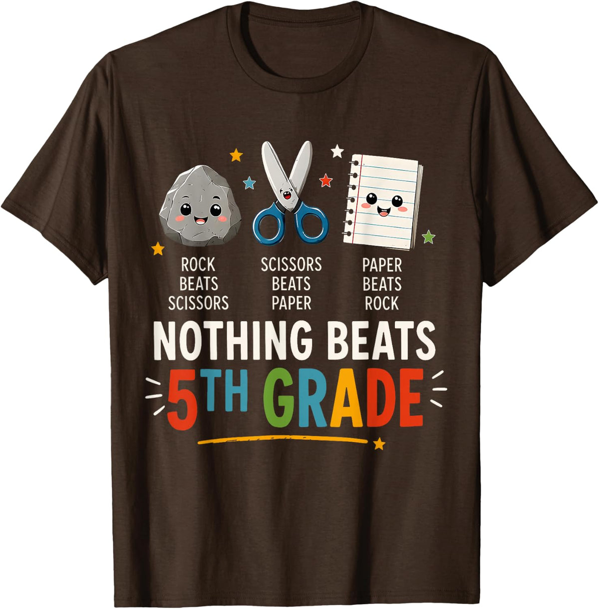 Back to School Rock Paper Scissors Nothing Beats 5th Grade T-Shirt - Brown