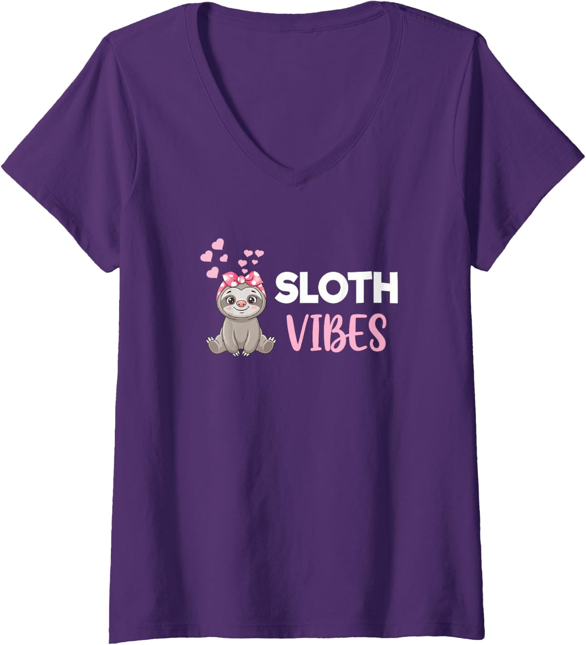 Women's Sloth Lover Sloth Vibes Sloth Enthusiast V-Neck T-Shirt - Purple